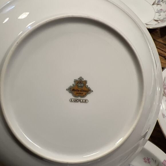 6 Vintage Meito China Japan "Lucille" Rimmed Soup Cereal Bowls Floral PRISTINE!! - Picture 10 of 11